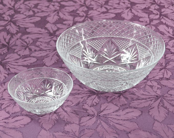 Diamond Starburst Serving Bowl w/ Matching Dip Cristal D'Arques-Durand France 10" & 5.75" Vintage Free Ship