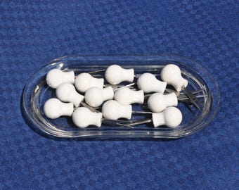 Vintage Cocktail Forks - Set of 13 Porcelain & Stainless Knobs with 7.5" Glass Tray Free Ship