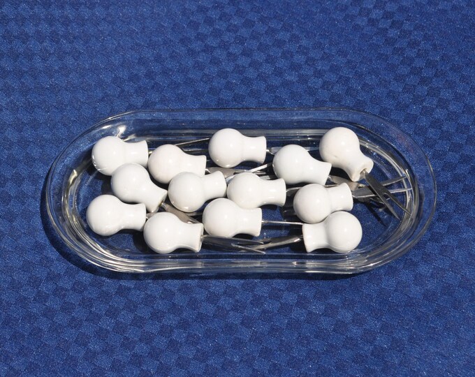 Vintage Cocktail Forks - Set of 13 Porcelain & Stainless Knobs with 7.5" Glass Tray Free Ship