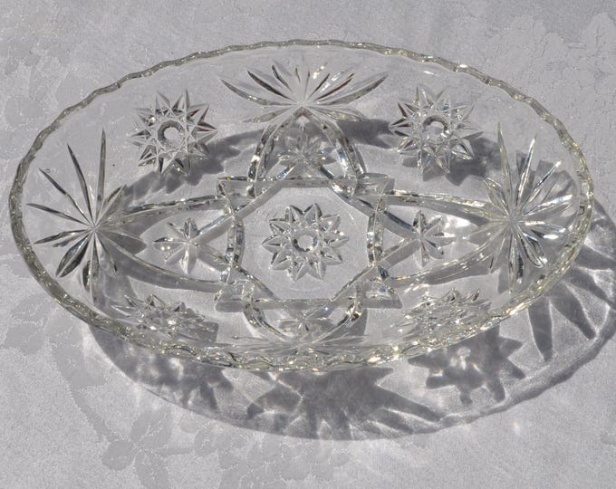 Clear Scalloped Starburst Oval Serving Bowl Anchor Hocking 9x5.75x2l Vintage Free Ship
