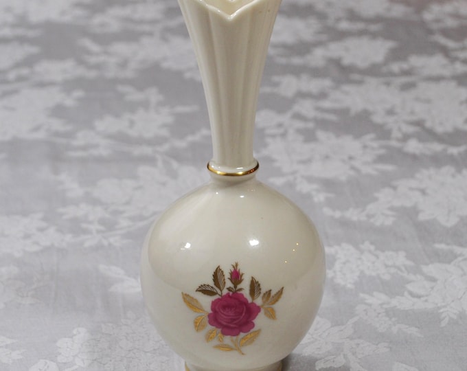 Vintage Ivory Pink Rose Bud Vase 8" 24k Gold Trim Lenox Rhodora Free Ship