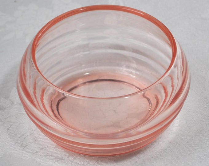 Vintage Rose Pink  Art Deco Honey Pot Ribbed Optic Bowl 4.5"D Free Ship