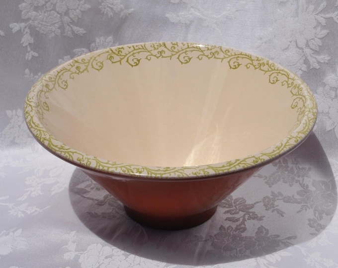Vintage Val Do Sol Large Serving Bowl Glazed Terracotta Floral Scroll 12.5"D 5.5"H Portugal Free Ship
