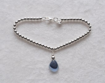 Sea Glass Jewelry Necklace Bracelet in Blue Multi Sterling Silver 3690
