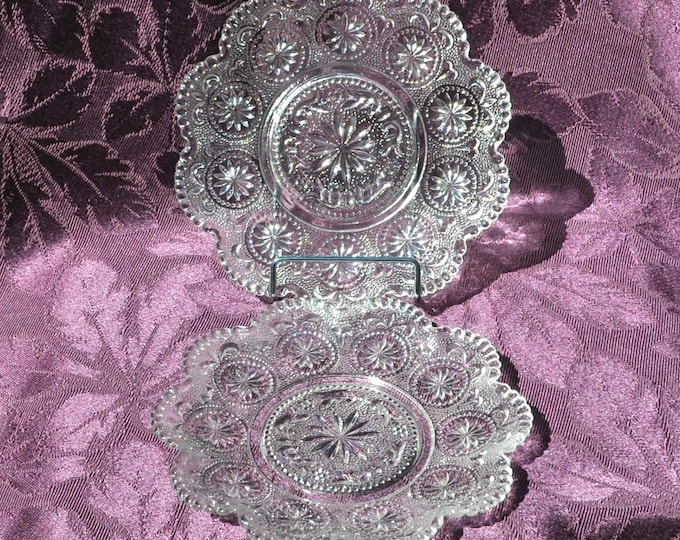 Vintage Pair Brockway American Concord Sandwich Saucer Plates Beaded/Flower 6.5" Free Ship