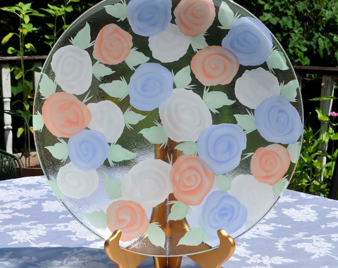 Vintage Pier 1 Large 14.5" Platter Reverse Hand-Painted Italian Art Glass Free Ship