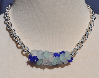 Gorgeous Sea Glass Jewelry Beach Glass Twist Necklace Heavy Statement Necklace Solid Sterling Silver Multi Colored Mix Free Shipping 3709