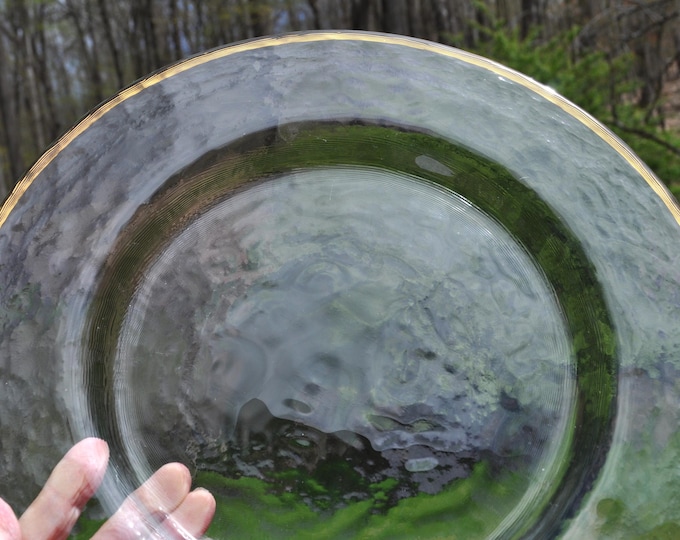 Large Galaxie Gold Rimmed Glass Platter or Charger in Mottled Clear 13.25" Germany Vintage Free Ship