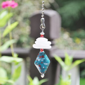 Coastal Lamp Pull, Genuine Sea Glass, Ceiling Fan Pull, Light Pull, Suncatcher, Frosty White Stack 710, Beach Gift, Lamp Pull, Beaded Pull