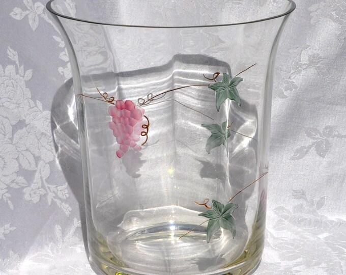 Large Vintage Wine Things Clear Optic Paneled Ice Bucket Centerpiece 9 3/8""Hx8 1/4"D Free Ship