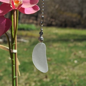 Coastal Fan Pull, Genuine Sea Glass, Ceiling Fan, Light Pull., Suncatcher, Frosty White Drop 716, Decorative Lamp Pull, Beaded Pull