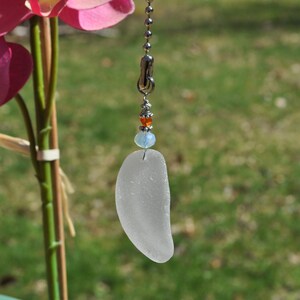 Coastal Lamp Pull, Genuine Sea Glass, Ceiling Fan, Light Pull. Suncatcher (slight hint of gray) Frosty White Drop 715, Decorative Lamp Pull