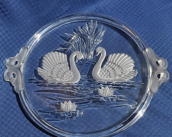 Mikasa Walther Crystal Swan Cake Plate Stand with Handles 12.5" Vintage Free Ship