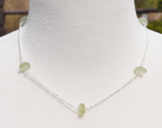 Sea Glass Jewelry Beach Eternity Necklace in Light Olive Green 16 Inch 6440