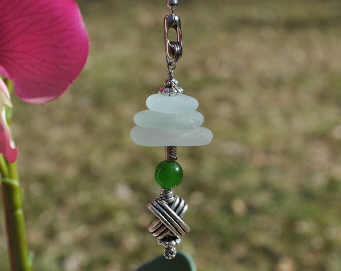 Ceiling Fan Pulls, Genuine Sea Glass, Light Pulls, Decorative Suncatcher, Frosty Seafoam Mix Stack 539, Unique Beaded Pull, Beach Fan Pull