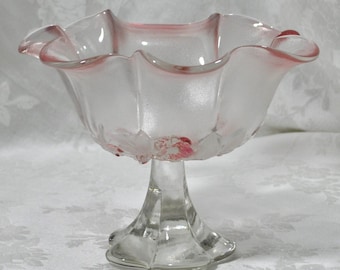 Medium Compote Mikasa Rosella Frosted Footed Ruffled Bowl 6" Tall 8" Wide W. Germany Vintage Free Ship