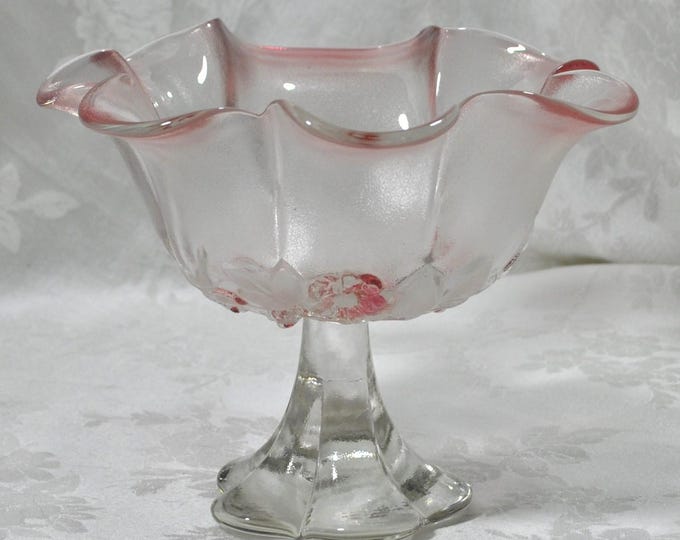 Medium Compote Mikasa Rosella Frosted Footed Ruffled Bowl 6" Tall 8" Wide W. Germany Vintage Free Ship