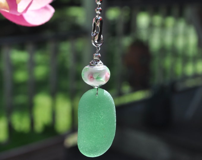 Fan Chain Pull, Genuine Sea Glass, Ceiling Fan Pull, Light Pull, Suncatcher, Frosty Green Drop 436, Lamp Pull, Unique Gift, Beaded Pull