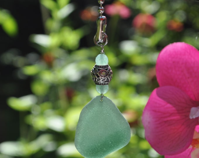 Genuine Sea Glass, Ceiling Fan Light Pull, Suncatcher, Frosty Teal Green Drop 337, Beach Fan Pull, Coastal Fan Pull, Light Fan Chain Pull