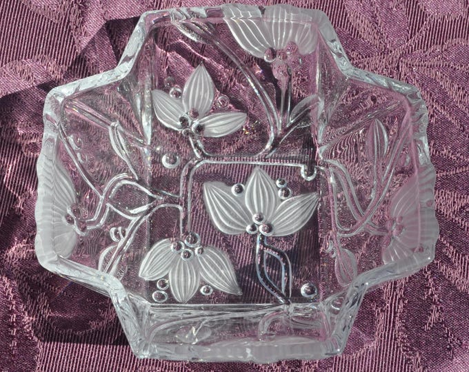 Vintage Fifth Ave 4-Sided Crystal Bowl "Viscount" Candy Trinket Dish 5.75"x2" Free Ship