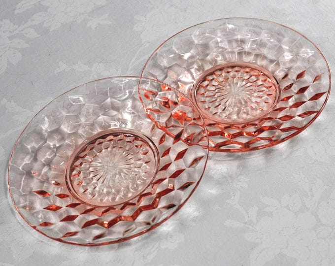Vintage Jeannette Cubist Pink Depression Butter Plates/Saucers Pair 6"D Free Ship