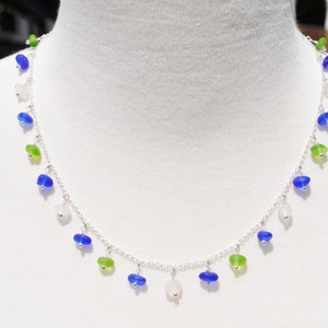 Sea Glass Jewelry Queen Strand Beach Necklace in Cobalt White and Lime 8875