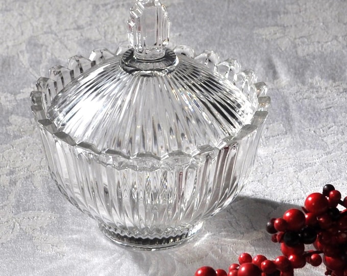 Vintage Covered Art Deco Vanity Bowl Dish Ribbed 4.75" Tall 4.25"D Free Ship