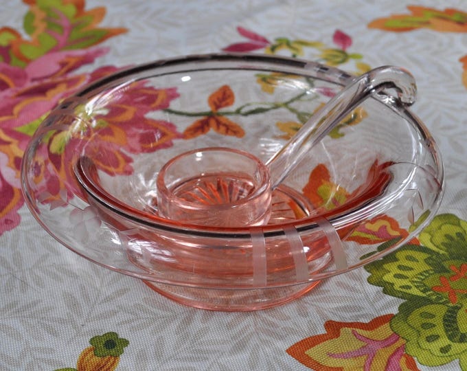 Vintage Pink Depression Rolled Rim Mayo Bowl w/ Ladel 7"Dx2.5H Free Ship