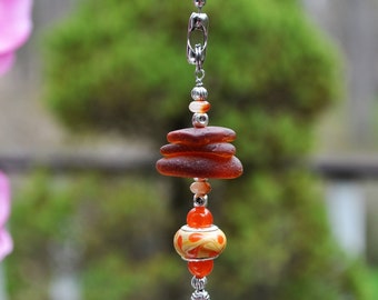 Glass Lighting Pull, Genuine Sea Glass, Ceiling Fan Pull, Light Pull, Suncatcher, Frosty Golden Brown Stack 601, Lamp Pull, Beach Gifts