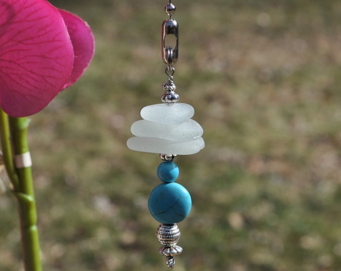 Ceiling Fan Pulls, Genuine Sea Glass, Light Pulls, Decorative Suncatcher, Frosty Light Seafoam Mix Stack 531, Beaded Pull, Unique Gifts