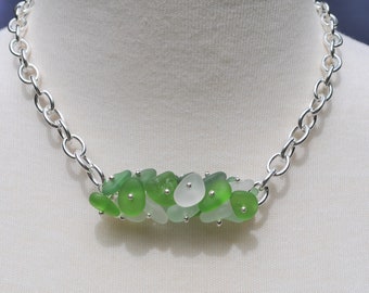 Gorgeous Sea Glass Jewelry Beach Glass Twist Necklace Heavy Statement Necklace Solid Sterling Silver Multi Colored Mix Free Shipping 8761