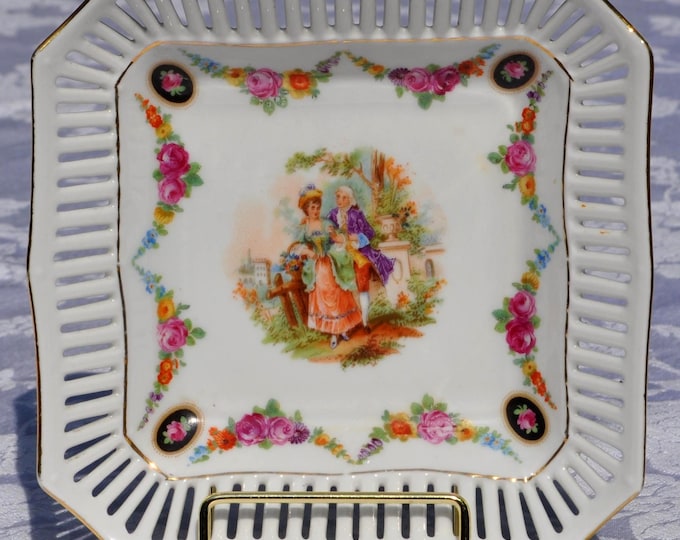 Vintage Schumann Reticulated Lattice Dish 6.25" Couple Courting Germany Free Ship
