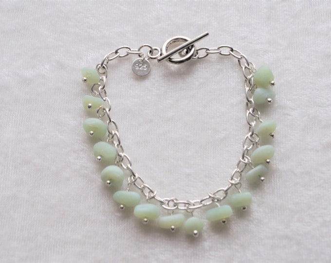 Sea Glass Jewelry Beach Bracelet in Jadeite with Sterling Silver 3438