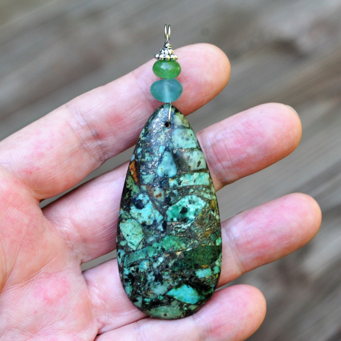 Matrix Pyrite Turquoise Necklace Pendant, Large Green Waterdrop ...
