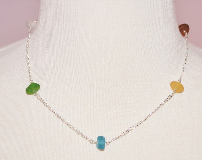 Sea Glass Jewelry Beach 16" Eternity Necklace in Rainbow Colors 4733 Genuine Sea Glass in Gorgeous Rare Colors Free Shipping