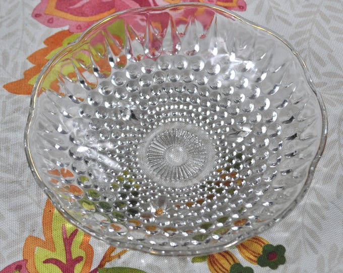 Vintage Hobnail Anchor Hocking 3 Footed Glass Bowl Gold Radiant Edge 6 3/8"D Free Ship