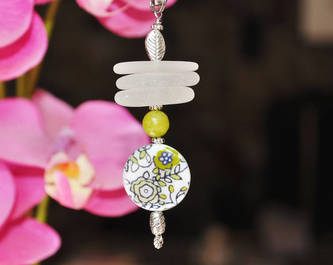 Fan Chain Pull, Genuine Sea Glass, Ceiling Fan Pull, Light Pull, Suncatcher, Frosty White Stack 772, Lamp Pull, Beaded Pull, Unique Gift