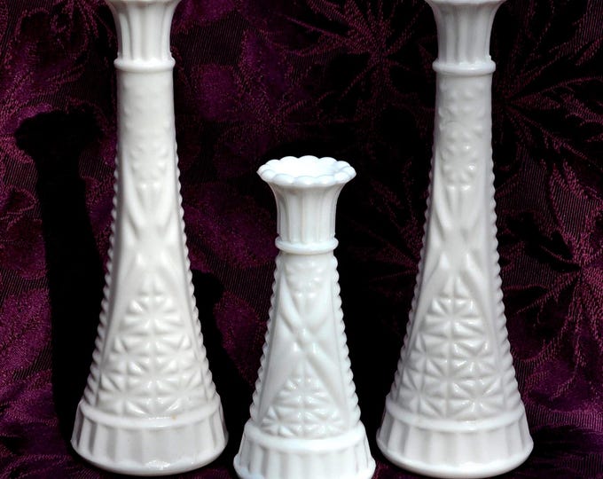 Vintage Anchor Hocking Milk Glass Bud Vases Set/3 White 2-9" & 1-6"  Free Ship