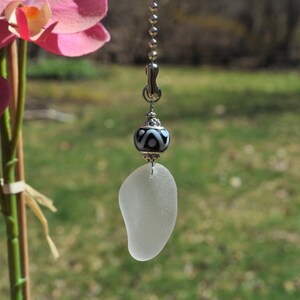 Beach Fan Pull, Genuine Sea Glass, Ceiling Fan Light Pull, Suncatcher, Frosty White Drop 723, Decorative Lamp Pull, Beaded Pull, Unique Gift