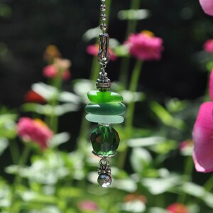 Beach Fan Pull, Genuine Sea Glass, Ceiling Fan Pull, Light Pull, Suncatcher, Frosty Mixed Stack 334, Coastal Gifts, Lamp Pull, Beaded Pull