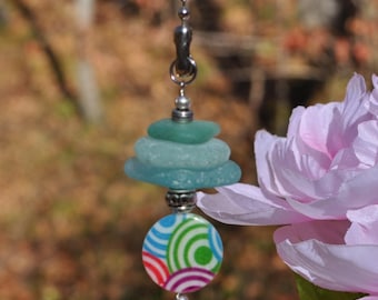 Ceiling Fan Pulls, Genuine Sea Glass, Light Pulls, Decorative Suncatcher, Frosty Blue Varied Mix Stack 825, Beaded Pull Unique Sun Catcher