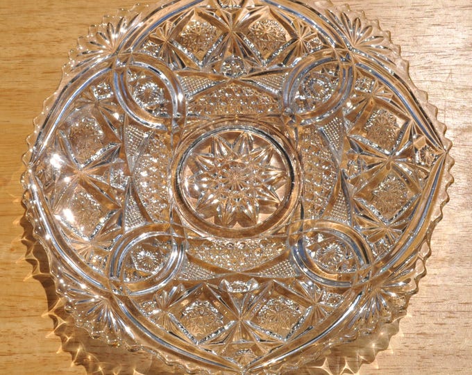 Pedestal Low Serving Bowl Plate Platter Square American Brilliant Rexford 10" Vintage Free Ship