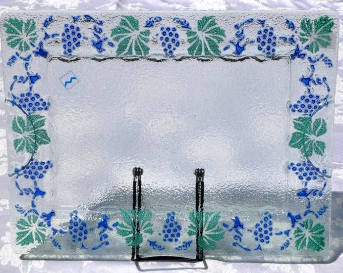 Vintage Mikasa by Murano Serving Platter 20"L x 12"W Grapes & Leave Original Sticker Free Ship