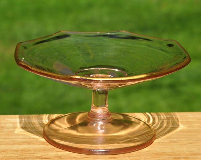 Pink Octagon Pedestal Dish w/ Gold Rim Multi-Purpose 5"x2" Depression Vintage Free Ship