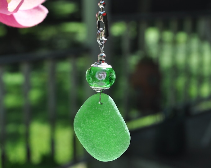 Lamp Chain Pull, Genuine Sea Glass, Ceiling Fan Pull, Light Pull, Suncatcher, Frosty Green Drop 438, Lamp Pull, Unique Gift, Beaded Pull