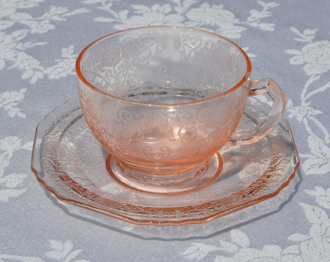Pink Tea Cup Hazel-Atlas Florentine Cup & Saucer Set Depression Vintage Free Ship