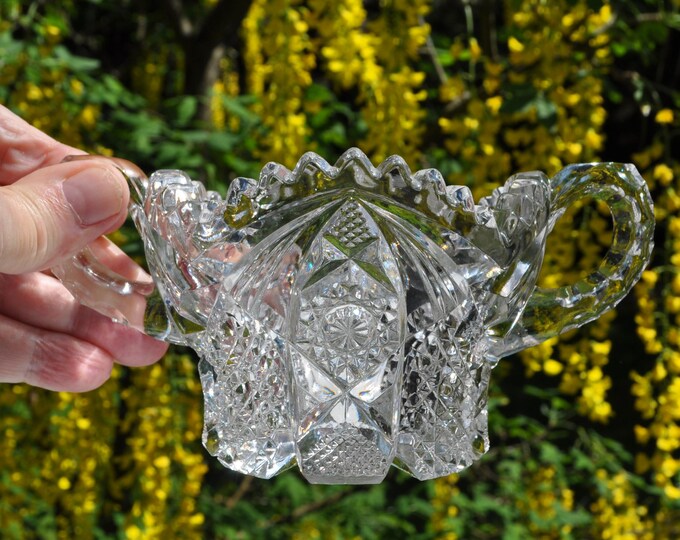 Open Sugar Bowl w/ Handles Imperial Glass NuCut Signed Jam Server Vintage Free Ship