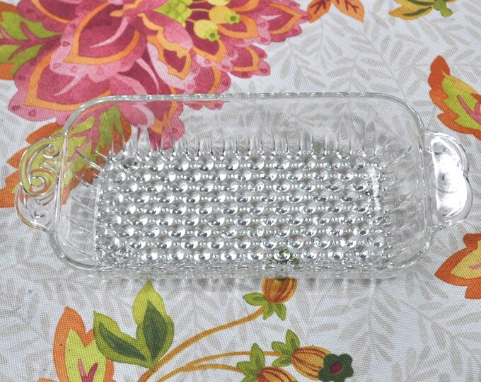 Vintage Anchor Hocking Hobnail & Scroll Handle Tray – Ray Pattern Dish 8.25"x3 7/8" Free Ship