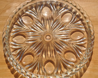 Large Round Appetizer Platter Plate Clear Heavy Optic Glass Raised Rope Edge 12" Vintage Free Ship