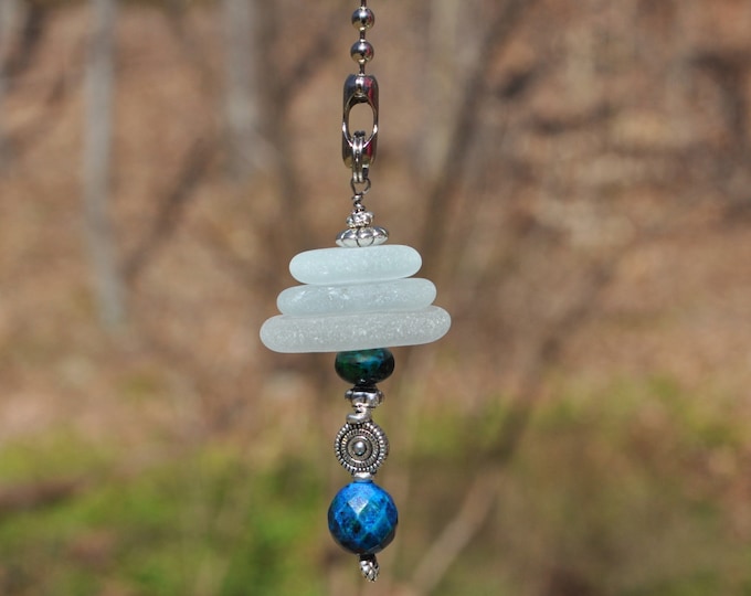 Ceiling Fan Pulls, Genuine Sea Glass, Light Pulls, Decorative Suncatcher, Frosty Pale Seafoam Mix Stack 571, Beaded Pull, Unique Beach Gifts